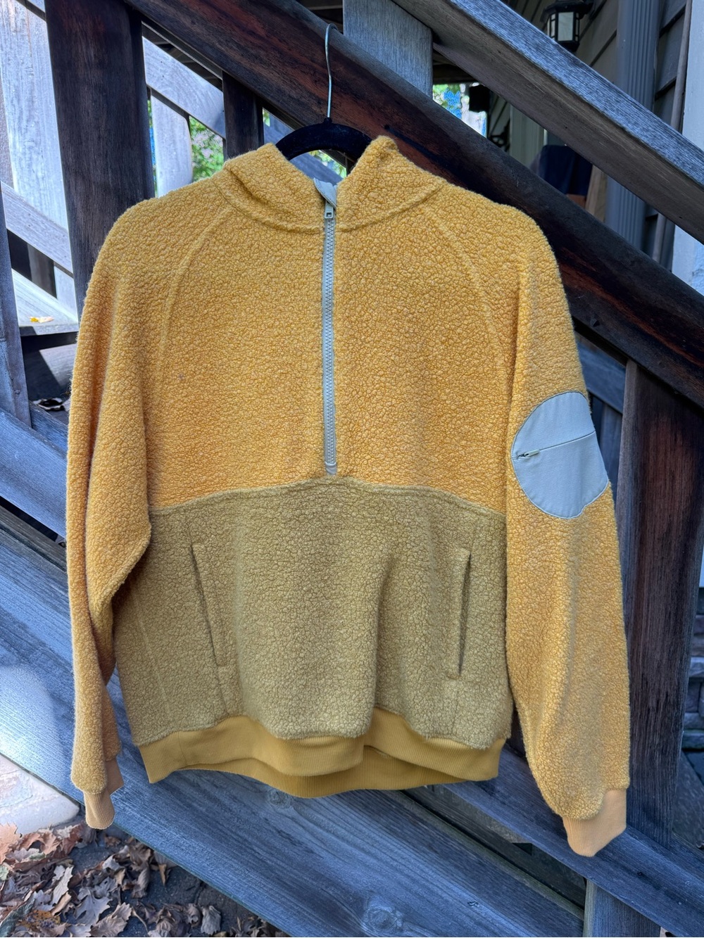 Outdoor Voices Two-Tone Mustard Yellow Sherpa Zip-Up